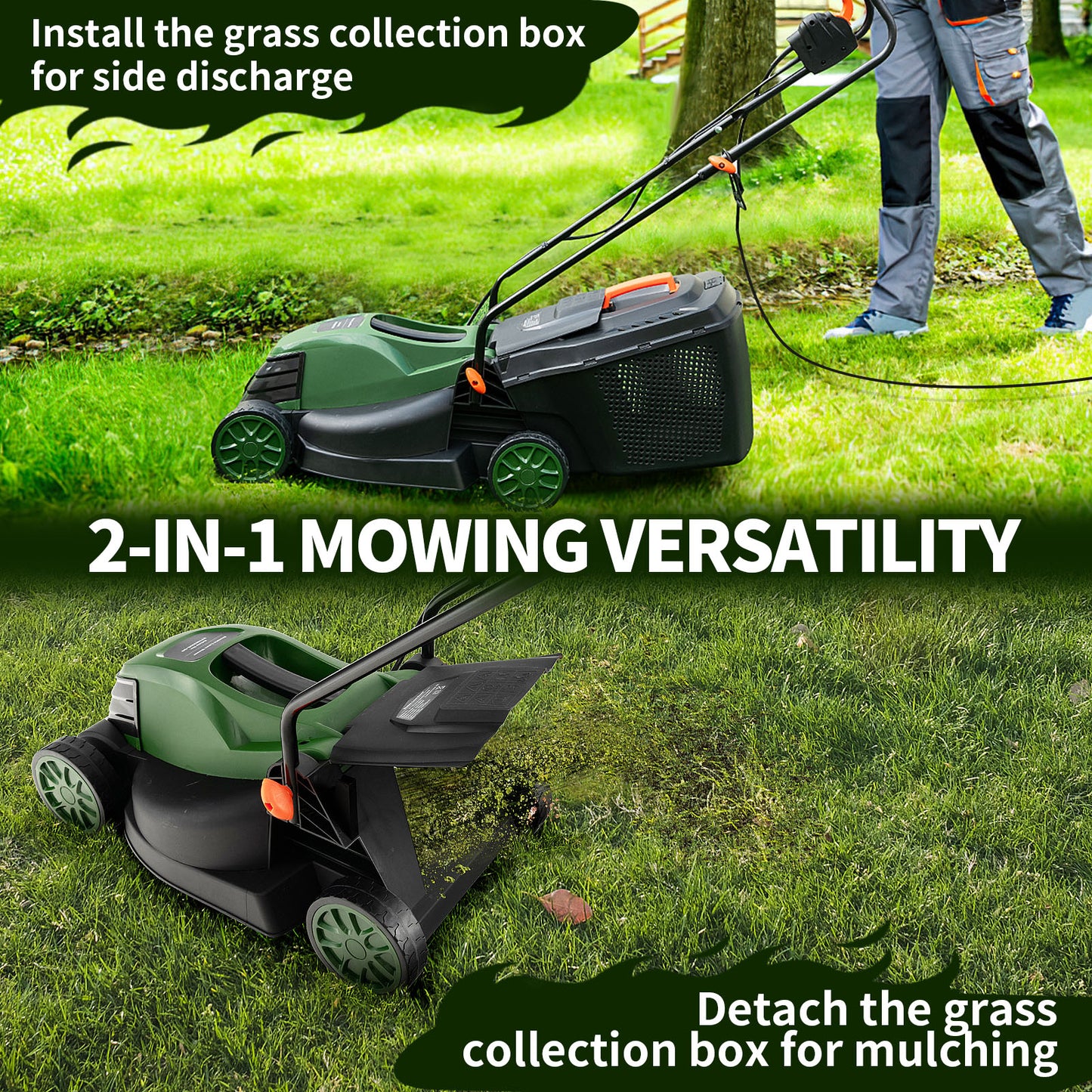 Topbuy Electric Lawn Mower 2-in-1 Versatile Corded Lawn Mower with Grass Collection Box 10 AMP Motor