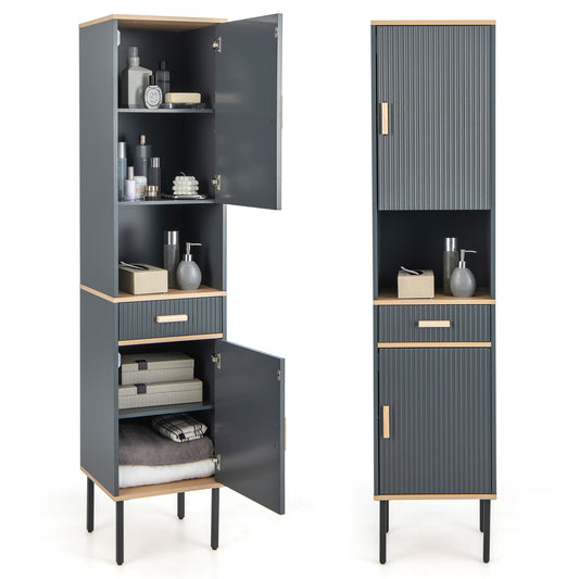 Topbuy Tall Slim Bathroom Cabinet Freestanding Storage Cabinet w/ Cabinet with Doors Open Compartment & Drawer
