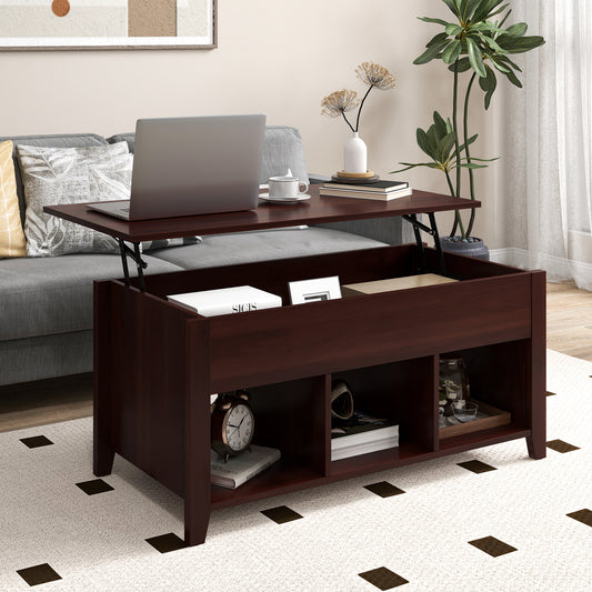 Topbuy Lift Up Coffee Table, Rising Center Table with Lift Top Hidden Compartment & 3 Cubes Modern Dining Accent Table Furniture Brown