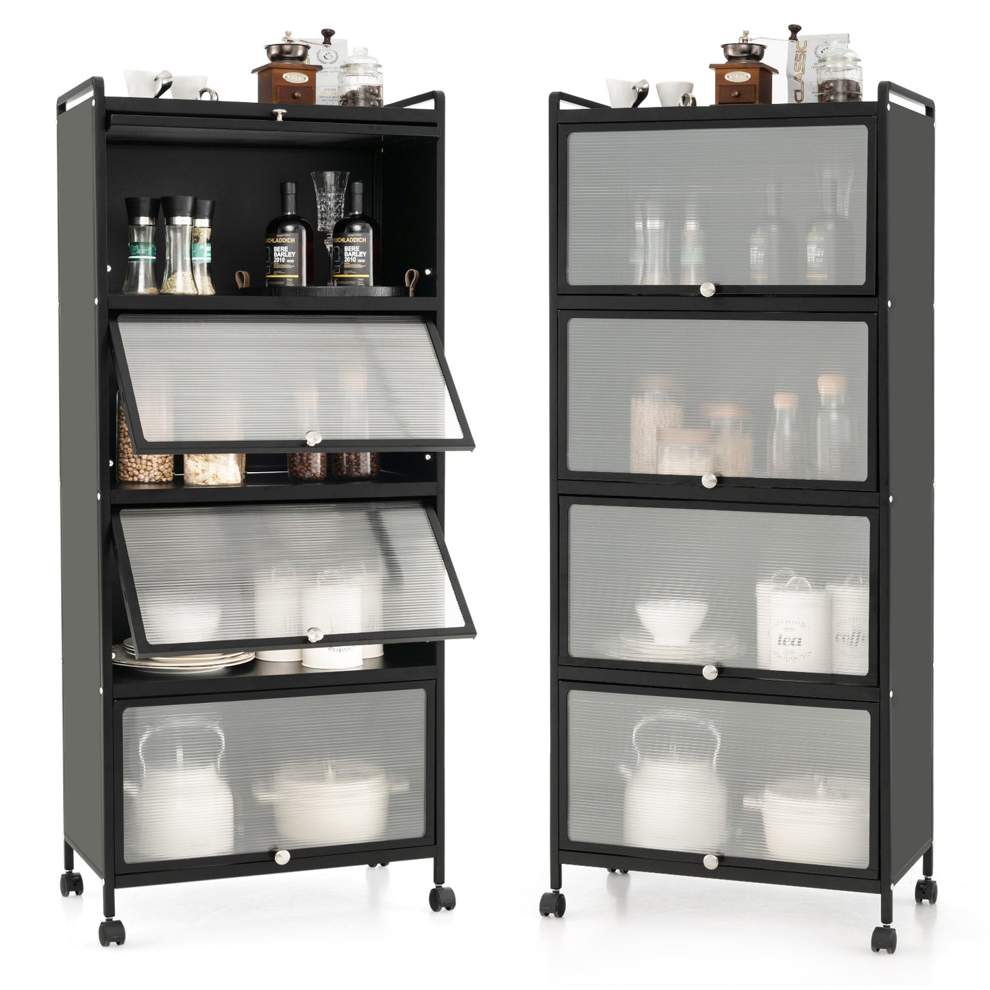 Topbuy 5-Tier Microwave Stand Kitchen Baker's Rack with Wheels Rolling Storage Cabinet with Double Anti-toppling Device
