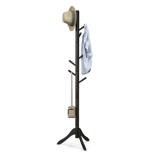 Topbuy Wood Coat Rack Freestanding 8-Hook Coat Tree with Adjustable Height Standing Jacket Hanger for Hats