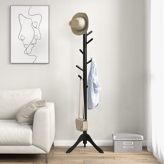 Topbuy Wood Coat Rack Freestanding 8-Hook Coat Tree with Adjustable Height Standing Jacket Hanger for Hats