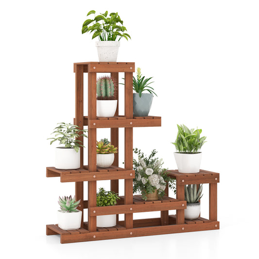 Topbuy 6 Tier Wood Plant Stand Tiered Plant Shelf for Multiple Potted Plants with High Low Structure Indoor & Outdoor Flower Rack