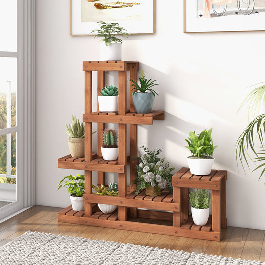 Topbuy 6 Tier Wood Plant Stand Tiered Plant Shelf for Multiple Potted Plants with High Low Structure Indoor & Outdoor Flower Rack