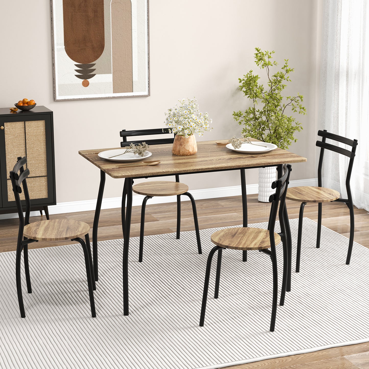 Topbuy 5 Pieces Dining Set Dining Table & Chairs Set with Wood & Metal Frame Space-saving Dining Table Set for 4