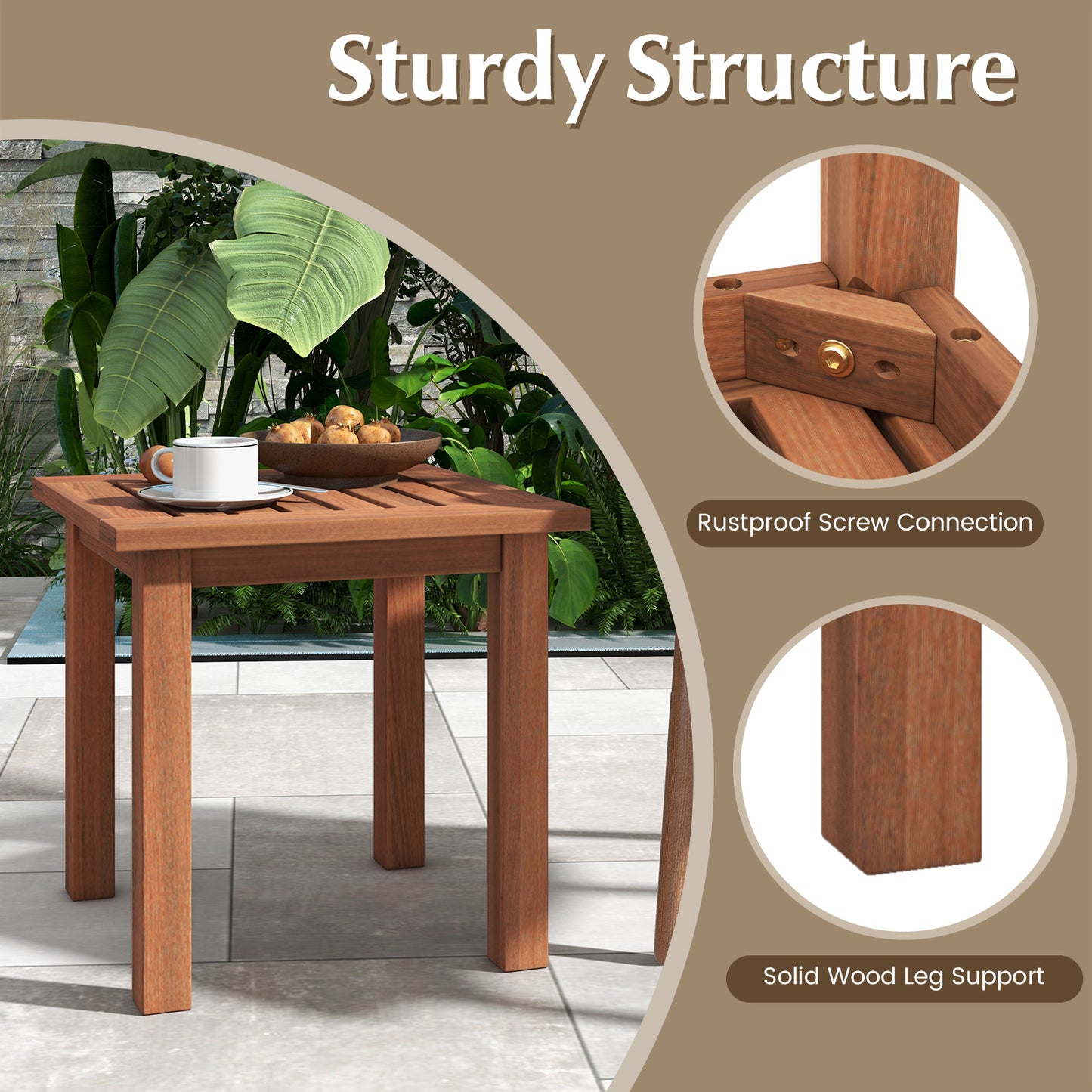 Topbuy 1PC/2PCS Patio Hardwood End Table Square Side Table with Slatted Tabletop Small Coffee Bistro Table Indoor Outdoor Side Table