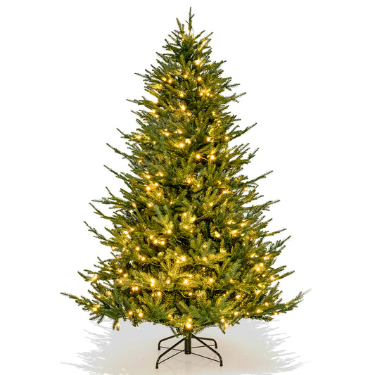 Topbuy 6/7FT Artificial Christmas Tree Pre-lit Xmas Tree with 280/380 Warm White LED Lights 8 Lighting Modes