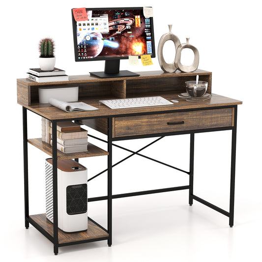 Topbuy Computer Desk with Monitor Shelf 48'' Home Office Writing Desk with Drawer Storage Shelves CPU Stand