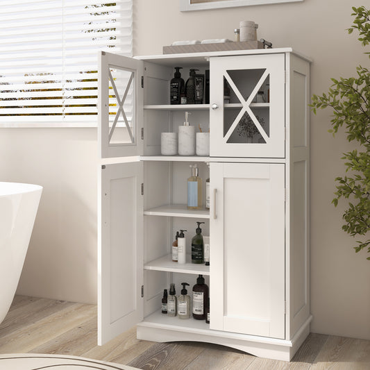 Topbuy Bathroom Floor Cabinet Storage Cabinet w/ 2 Glass Doors 3-Level Adjustable Shelves Anti-toppling Design