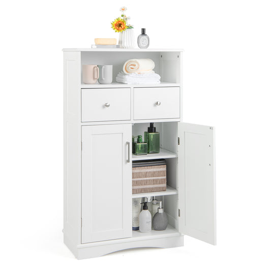 Topbuy Bathroom Cabinet Freestanding Storage Organizer w/ 2 Drawers & 2 Doors 3-Position Adjustable Shelves
