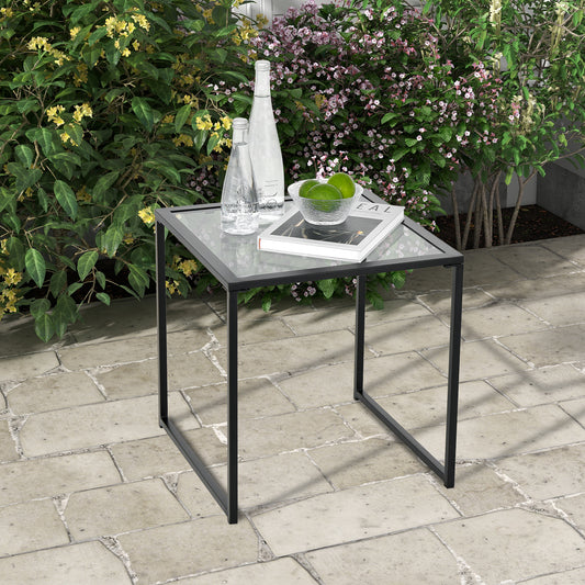 Topbuy 17'' Tempered Glass Top Side Table Indoor Outdoor Small End Table w/ Metal Frame Space-saving Square Coffee Table