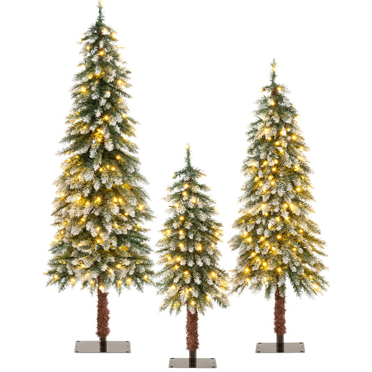 Topbuy 3/4/5FT Set of 3 Artificial Christmas Tree Pre-lit Pencil Christmas Tree with 129/231/369 Snowy Branch Tips