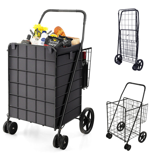 Topbuy Shopping Cart w/ Oxford Liner Folding Grocery Cart w/ Universal Front Wheels 32 Gal Large Capacity