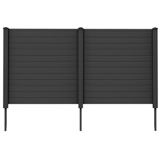 Topbuy 1PC/2PCS Outdoor Privacy Fence Panel 2 Picket PVC Decorative Fence w/3 Cuspidal Stakes Trash Enclosure & Air Conditioner Freestanding Fence for Garden Black