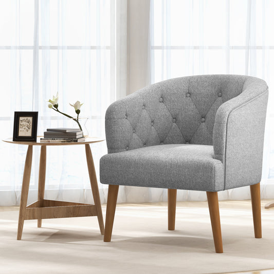 Topbuy 1PC/2PCS Upholstered Tub Chair w/ Solid Rubber Wood Legs Linen-like Fabric & Button Tufted Design Built-in Springs