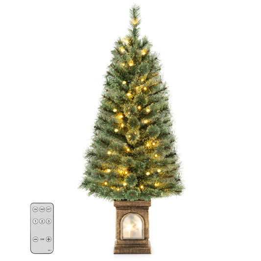 Topbuy 4FT Artificial Potted Christmas Tree Xmas Entrance Tree with 116 Branch Tips Pine Needles 100 LED Lights