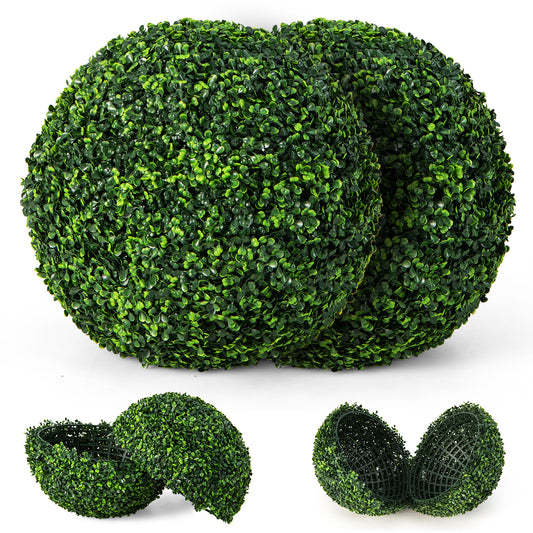 Topbuy 2 PCS Artificial Boxwood Topiary Balls 19'' Faux Plants Decorative Boxwood Balls Sun-Protection Indoor & Outdoor Greenery Decoration
