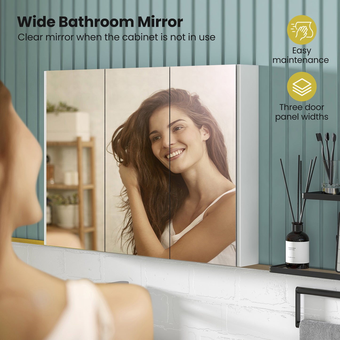 Topbuy Medicine Mirror Cabinet Space Saving Bathroom Wall Cabinet with Metal Hinge Adjustable Shelf Expansion Bolt