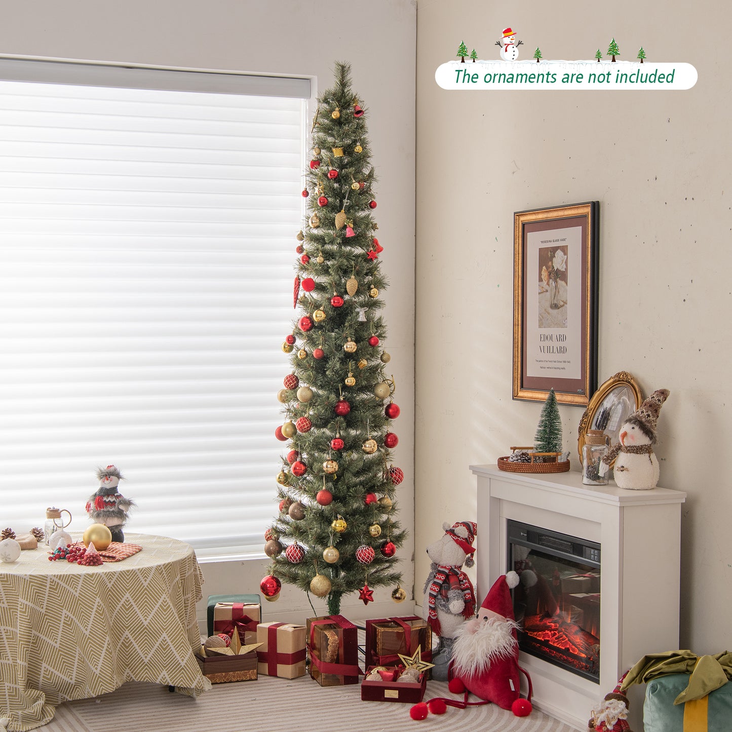 Topbuy 6/7FT Pre-lit Artificial Christmas Tree Pencil Xmas Tree with Pine Needles 235/280 Branch Tips 105/150 Warm White Lights