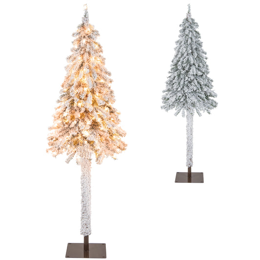 Topbuy 6FT Pre-lit Artificial Christmas Tree Snow-flocked Pencil Xmas Tree with 442 Branch Tips 175 Warm White Lights