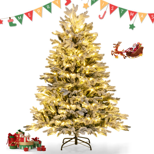 Topbuy 4.5/6/7 FT Pre-lit Artificial Christmas Tree Snow-flocked Xmas Tree with 200/350/450 Warm White LED Lights 688/1022/1328 Branch Tips