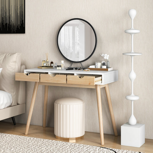 Topbuy Computer Desk with Storage 40'' Wood Modern Writing Desk with 3 Drawers Rubber Wood Legs Computer Desk Study Desk