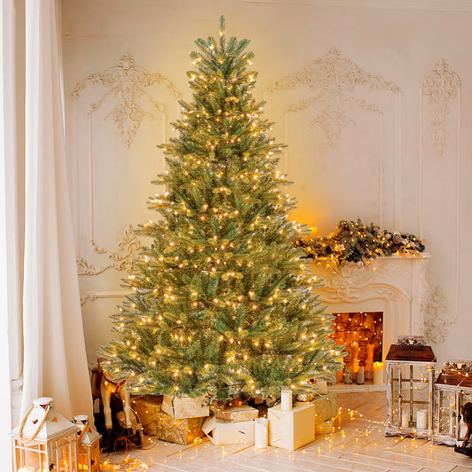 Topbuy 6FT Pre-lit Artificial Christmas Tree Hinged Xmas Tree with 500 Warm White Lights 912 Mixed Branch Tips