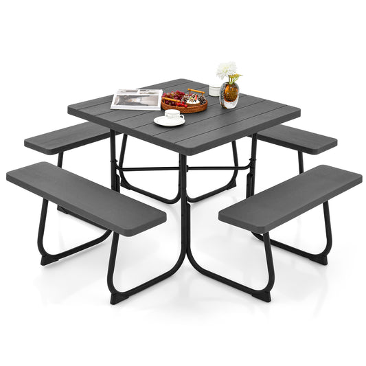 Topbuy 8-person Round Picnic Table Bench Set Outdoor Circular Picnic Table with 4 Benches & Umbrella Hole 500 LBS Capacity Black/Grey/White/Green