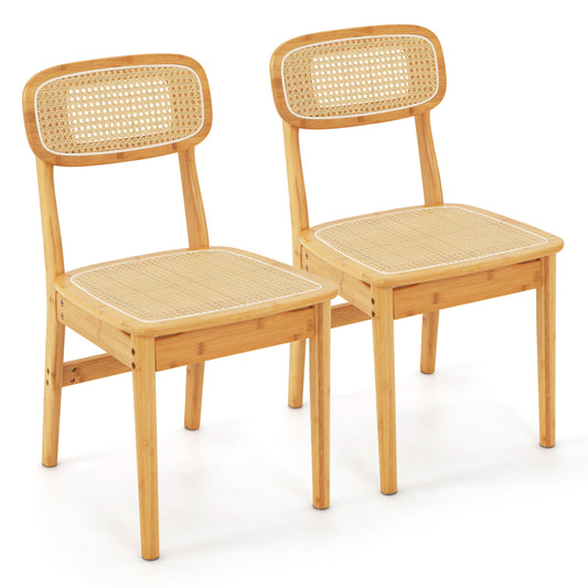 Topbuy Rattan Dining Chairs Set of 2 Kitchen Dining Chairs with Simulated Rattan Backrest & Wood Frame