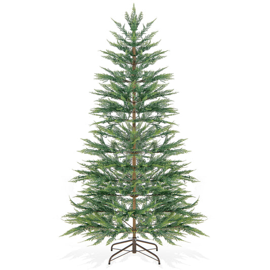 Topbuy 6.5/7.5 FT Artificial Cypress Christmas Tree Pre-lit Hinged Xmas Tree with 430/540 Warm White LED Lights 470/612 Highly Simulated Branch Tips