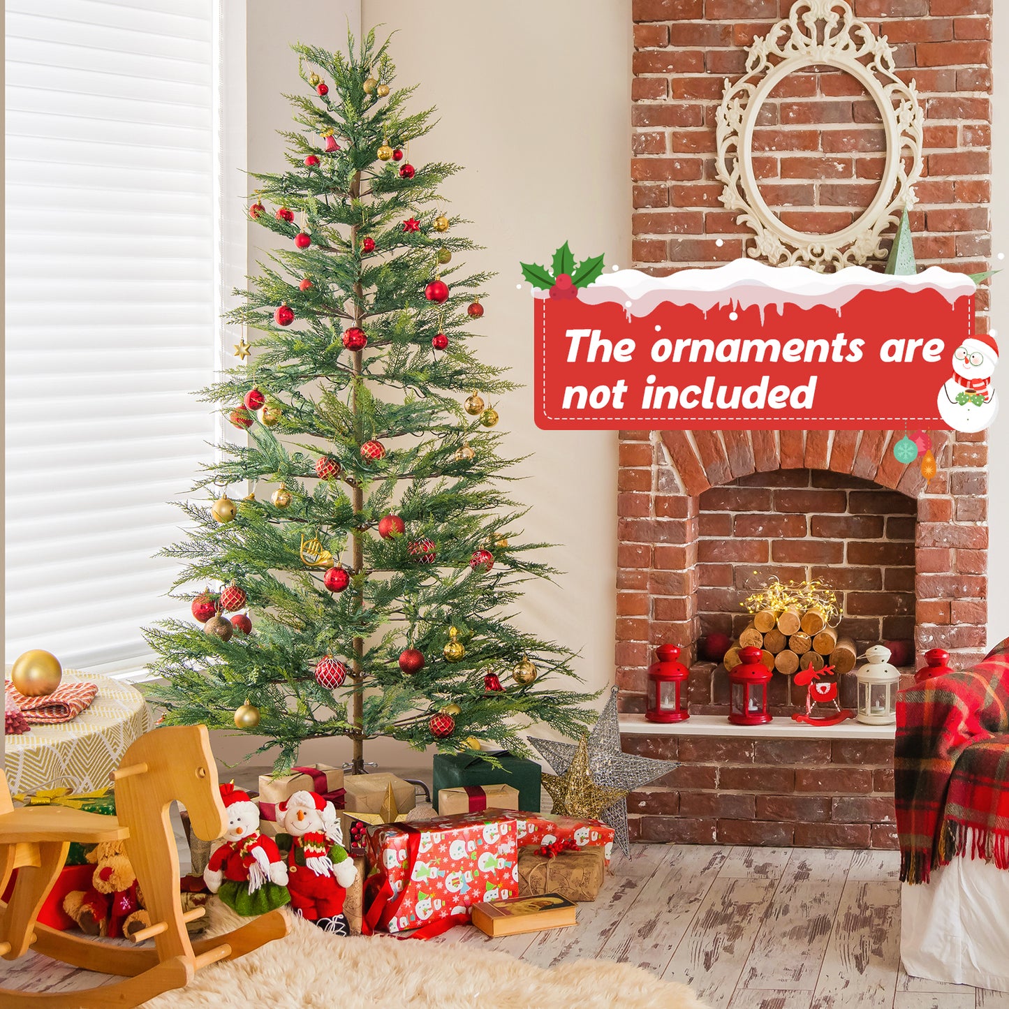 Topbuy 6.5/7.5 FT Artificial Cypress Christmas Tree Pre-lit Hinged Xmas Tree with 430/540 Warm White LED Lights 470/612 Highly Simulated Branch Tips