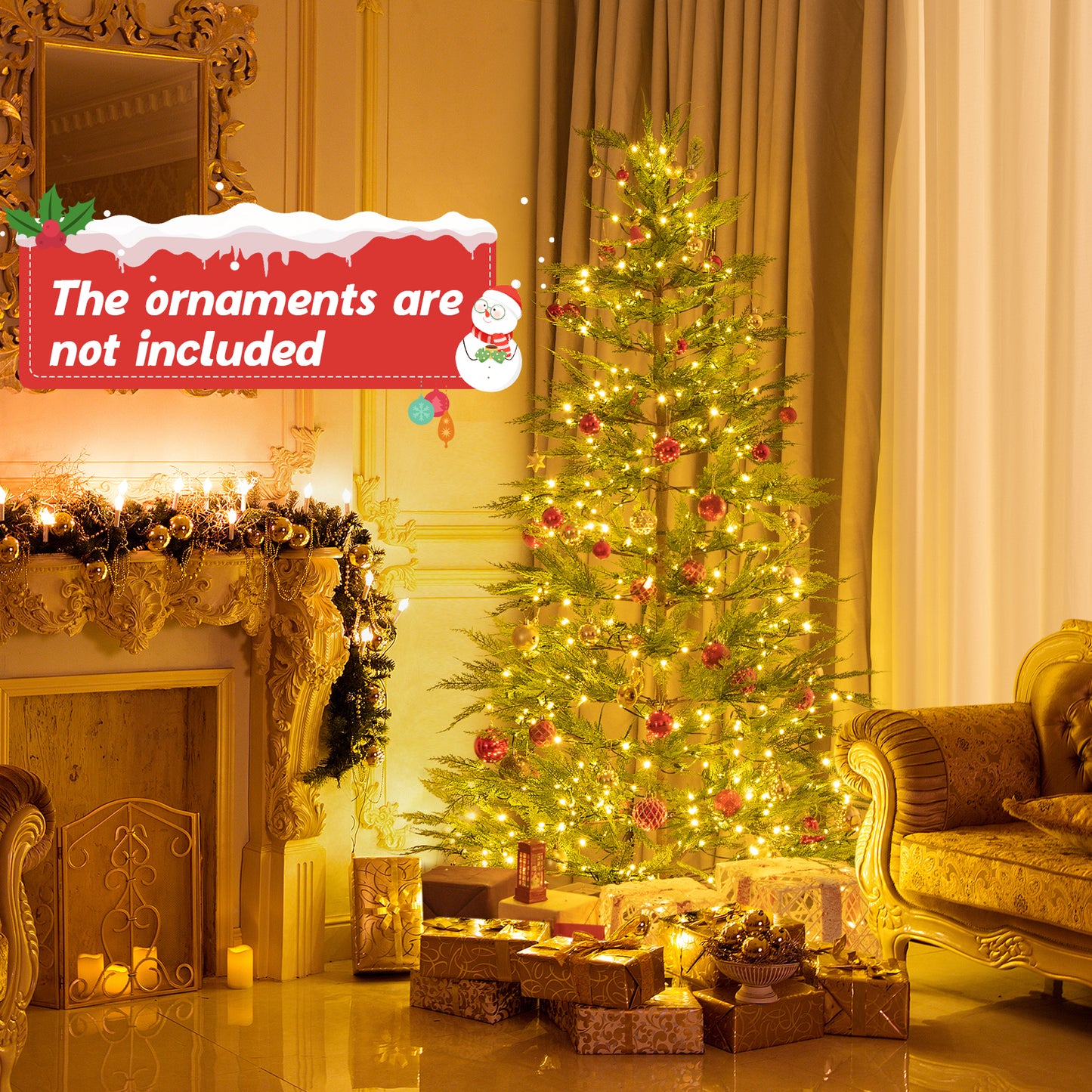 Topbuy 6.5/7.5 FT Artificial Cypress Christmas Tree Pre-lit Hinged Xmas Tree with 430/540 Warm White LED Lights 470/612 Highly Simulated Branch Tips