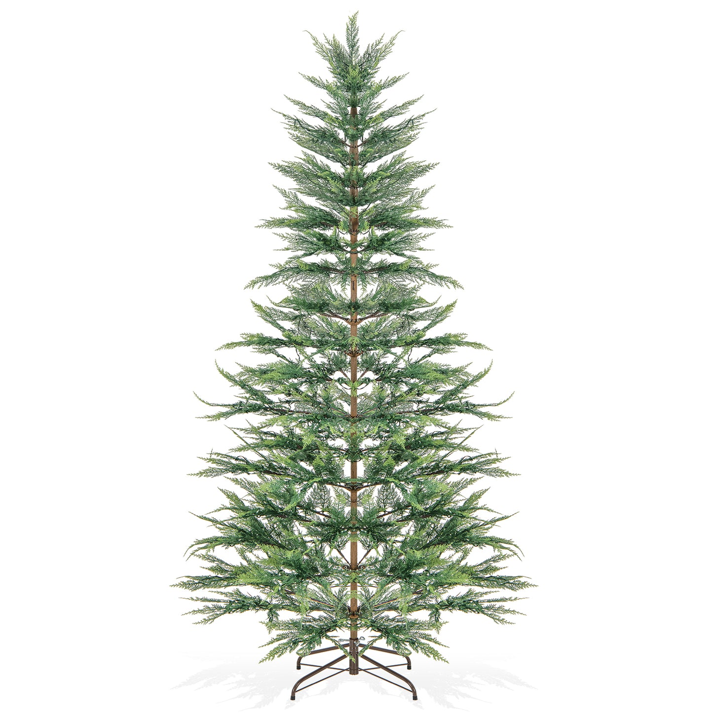 Topbuy 6.5/7.5 FT Artificial Cypress Christmas Tree Pre-lit Hinged Xmas Tree with 430/540 Warm White LED Lights 470/612 Highly Simulated Branch Tips