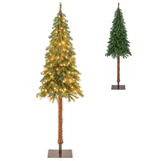 Topbuy 6FT Pre-lit Artificial Christmas Tree Pencil Xmas Tree with 442 Branch Tips 175 Warm-White Lights Metal Stand