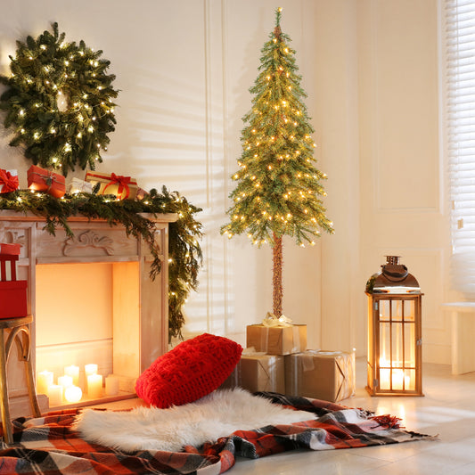 Topbuy 6FT Pre-lit Artificial Christmas Tree Pencil Xmas Tree with 442 Branch Tips 175 Warm-White Lights Metal Stand