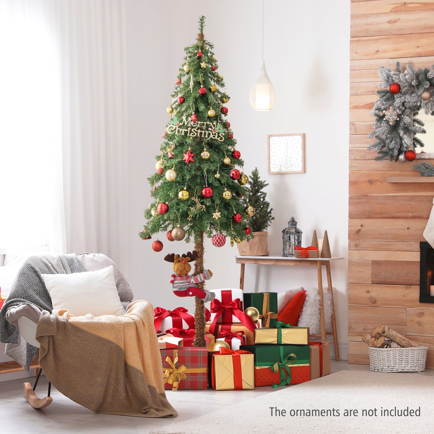 Topbuy 6FT Pre-lit Artificial Christmas Tree Pencil Xmas Tree with 442 Branch Tips 175 Warm-White Lights Metal Stand