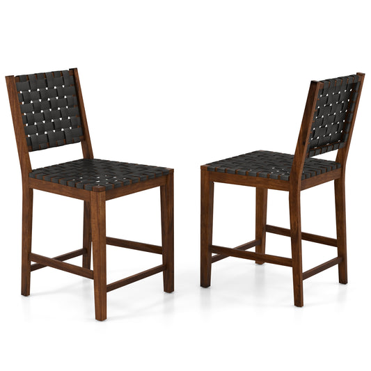 Topbuy Faux Leather Woven Bar Stools Set of 2/4 24 Inch Counter Height Bar Chairs with High Backrest Footrest