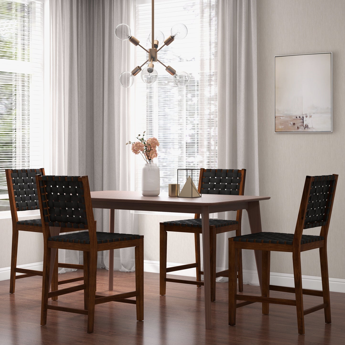 Topbuy Faux Leather Woven Bar Stools Set of 2/4 24 Inch Counter Height Bar Chairs with High Backrest Footrest