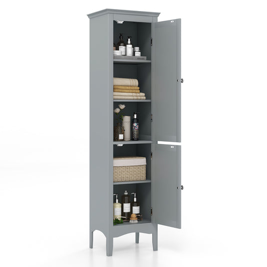 Topbuy Freestanding Bathroom Storage Cabinet Tall Narrow Storage Cabinet with 1 Adjustable Shelf 1 Drawer and 2 Doors Gray/Coffee/Black/White