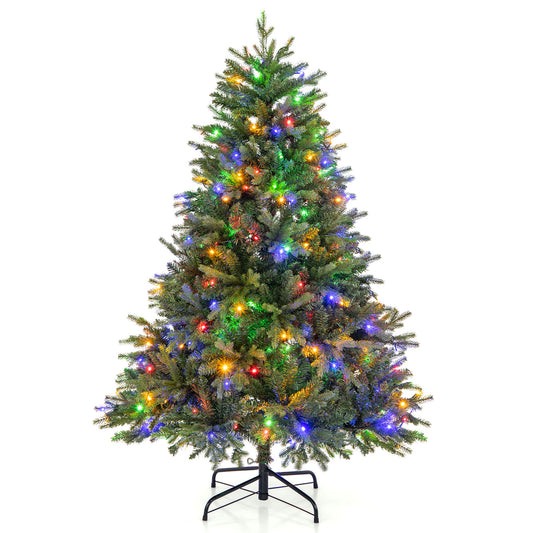Topbuy 5/6/7 FT Pre-lit Artificial Christmas Tree Hinged Xmas Tree with 844/1168/1646 Branch Tips 250/350/470 Multi-color & Warm White LED Lights