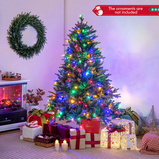 Topbuy 5/6/7 FT Pre-lit Artificial Christmas Tree Hinged Xmas Tree with 844/1168/1646 Branch Tips 250/350/470 Multi-color & Warm White LED Lights