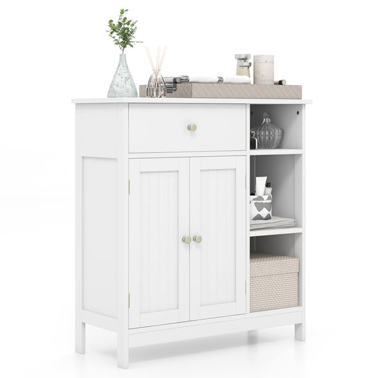Topbuy Bathroom Storage Cabinet Floor Cabinet w/ 1 Slide-Out Drawer 2 Doors & 3 Open Shelves 1 Adjustable Shelf