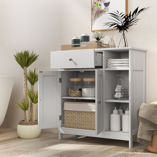 Topbuy Bathroom Storage Cabinet Floor Cabinet w/ 1 Slide-Out Drawer 2 Doors & 3 Open Shelves 1 Adjustable Shelf