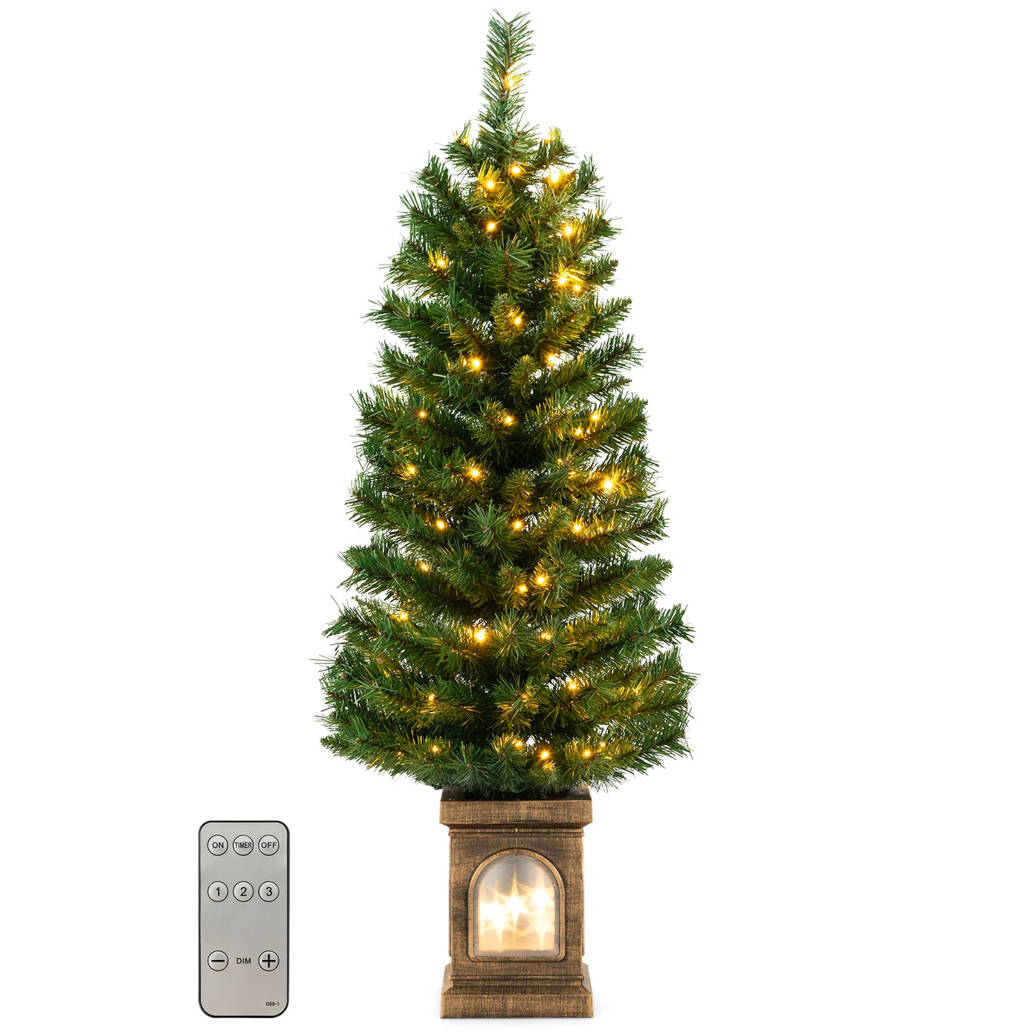 Topbuy 4FT Artificial Potted Christmas Tree Pe-lit Entrance Tree with 100 LED Lights 3 Lighting Modes 4-level Adjustable Brightness