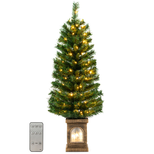Topbuy 4FT Artificial Potted Christmas Tree Pe-lit Entrance Tree with 100 LED Lights 3 Lighting Modes 4-level Adjustable Brightness