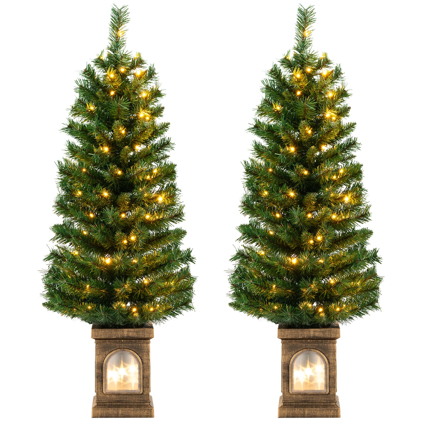 Topbuy 4FT Artificial Potted Christmas Tree Pe-lit Entrance Tree with 100 LED Lights 3 Lighting Modes 4-level Adjustable Brightness