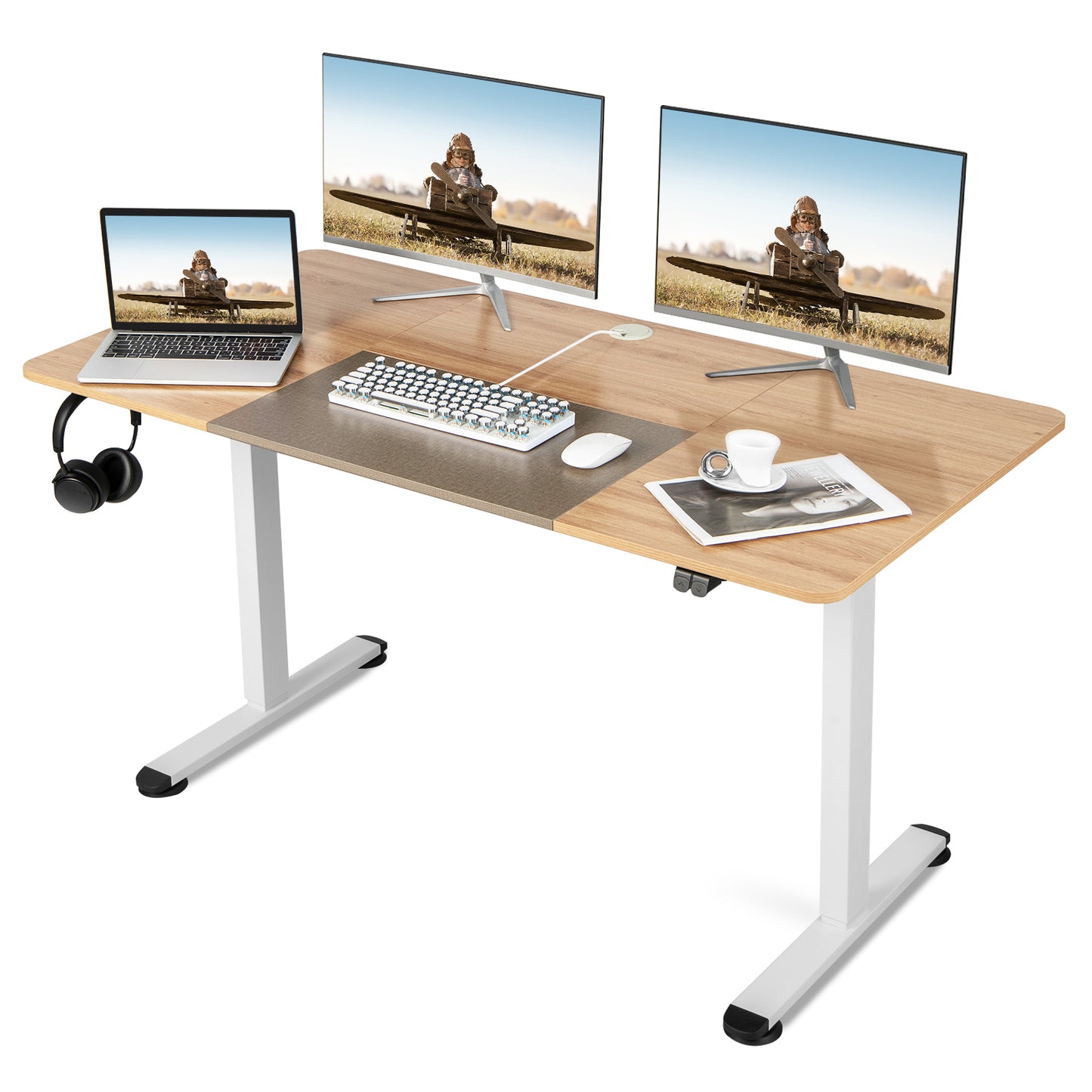 Topbuy Height Adjustable Electric Standing Desk 55'' x 28'' Sit to Stand Electric Desk w/ Metal Frame & Powerful Motor