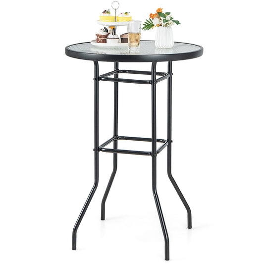 Topbuy Round Glass Top Patio Table 27''x27'' Outdoor Bistro Table w/ Heavy-duty Metal Frame