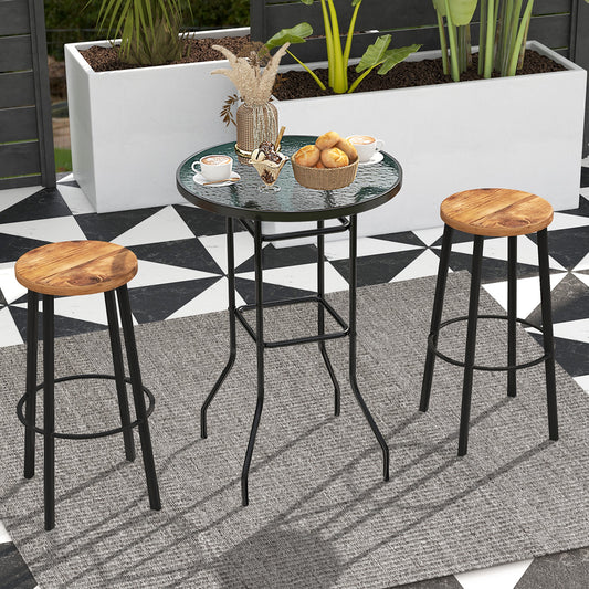 Topbuy Round Glass Top Patio Table 27''x27'' Outdoor Bistro Table w/ Heavy-duty Metal Frame