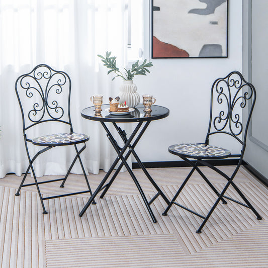 Topbuy 23 Inch Round Bistro Table Patio Folding Cocktail Table w/ Tempered Glass Tabletop Heavy-Duty Metal Frame